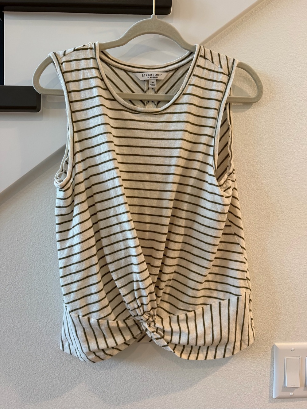 Liverpool Cream and Brown Striped Twist-Front Tank